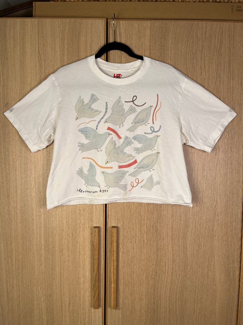 One-of-a-Kind Custom Cropped Graphic Tee - White, Uniqlo UTme! Cotton, Bird Prin